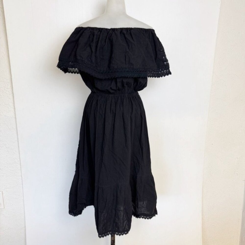 Mexican hand embroidered artesian black floral dress Off Shoulder Cotton Medium - Picture 3 of 12